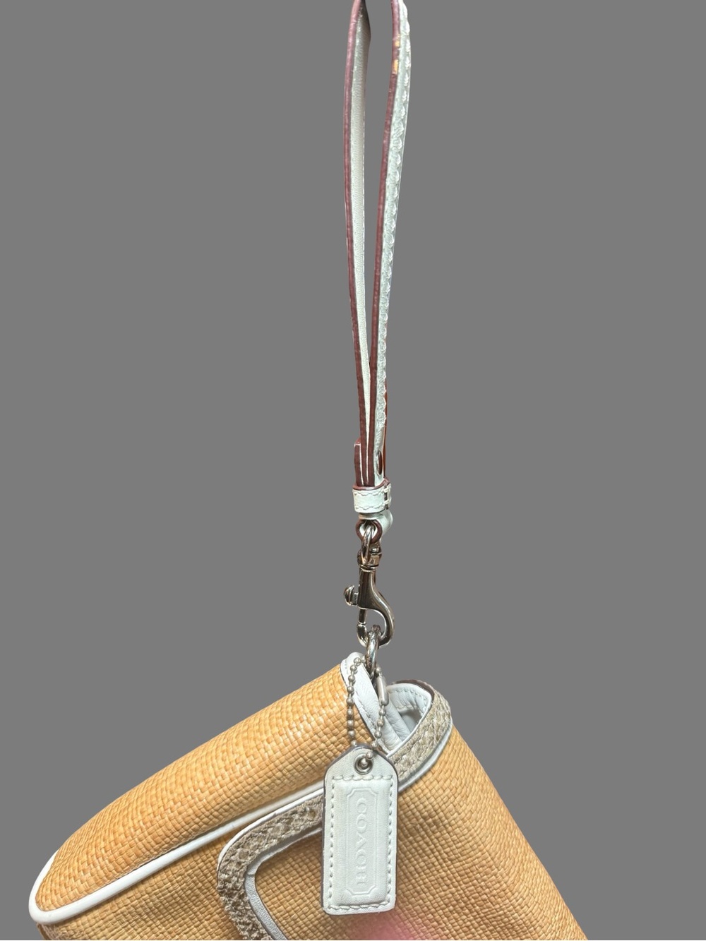 Coach Taylor City Natural Straw & Python Leather Trim Wristlet Clutch F50929 - Picture 4 of 5